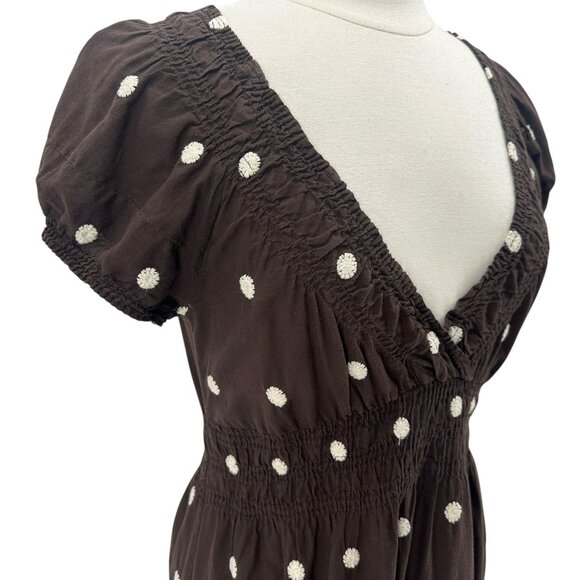 Cute Options Womens Large Dress Embroidered Polka Dot Brown Babydoll - Picture 2 of 8